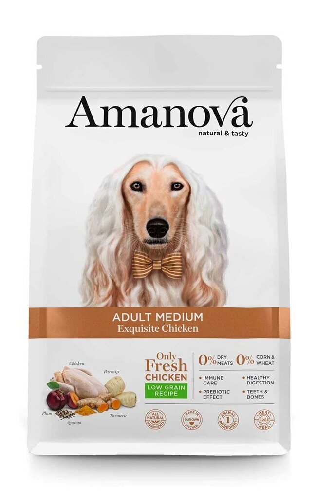 Amanova Adult Medium Exquisite Chicken keskmise tõu täiskasvanud koertele kanaga, 2 kg hind ja info | Koerte kuivtoit ja krõbinad | hansapost.ee