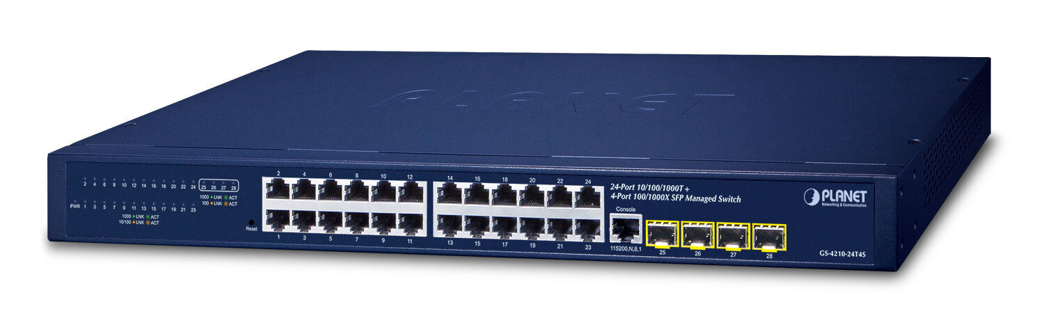 PLANET IPv4/IPv6, 24-Port Managed L2/L4 Gigabit Ethernet (10/100/1000) 1U Blue hind ja info | Pistikupesad ja lülitid | hansapost.ee