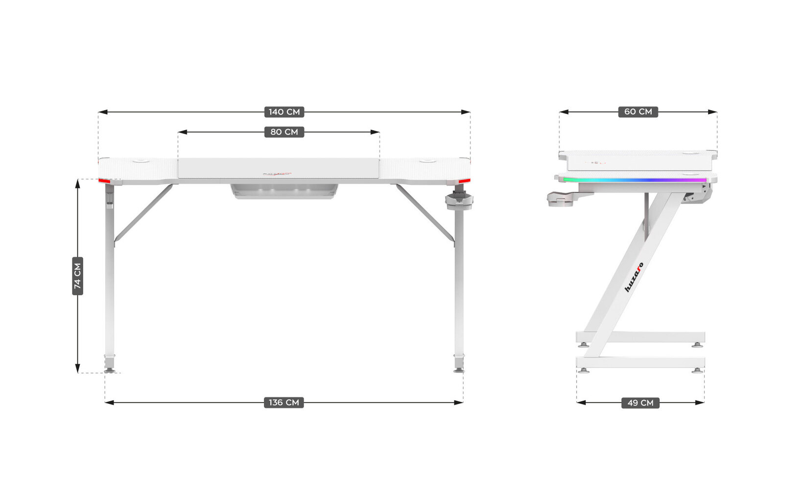 Mängurilaud Huzaro Hero 3.3 valge RGB hind ja info | Arvutilauad, kirjutuslauad | hansapost.ee