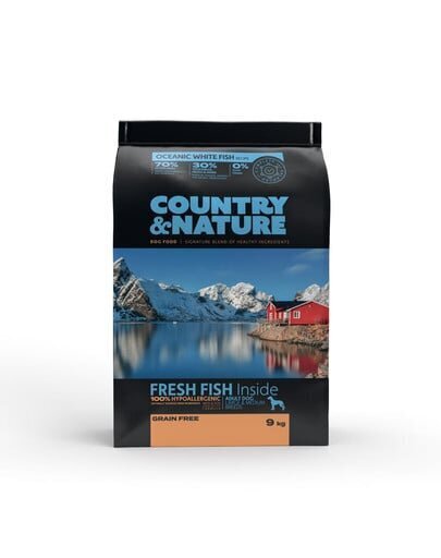 Country&Nature Oceanic White Fish keskmist ja suurt tõugu koertele koos kalaga, 9 kg цена и информация | Koerte kuivtoit ja krõbinad | hansapost.ee