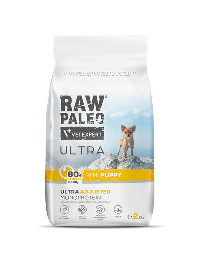 Raw Paleo Ultra väikest tõugu kalkuniga kutsikatele, 2 kg цена и информация | Koerte kuivtoit ja krõbinad | hansapost.ee