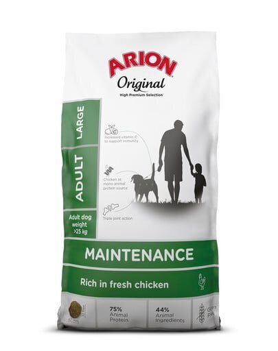 Arion Original Maintenance Adult täiskasvanud suurt tõugu koertele kanaga, 12 kg hind ja info | Koerte kuivtoit ja krõbinad | hansapost.ee