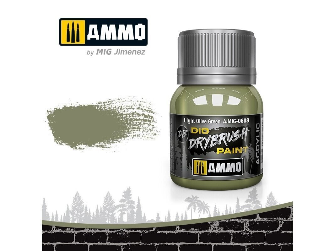 AMMO MIG - DRYBRUSH Light Olive Green, 40ml, 0608 hind ja info | Kunstitarbed, voolimise tarvikud | hansapost.ee