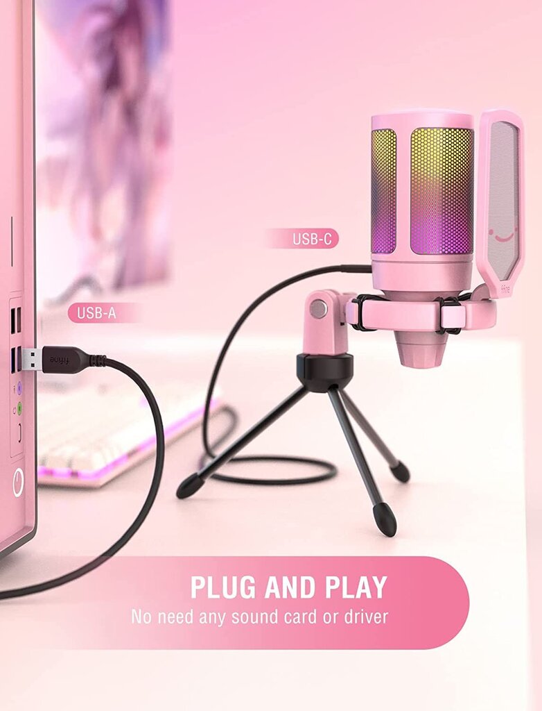 Fifine A6VP RGB Pink цена и информация | Mikrofonid | hansapost.ee