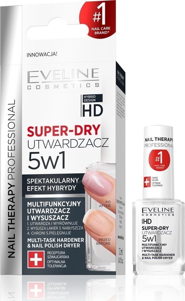 Multifunktsionaalne küünte tugevdaja Eveline Cosmetics Nail Therapy Professional Super-Dry 5in1, 12ml hind ja info | Küünelakid ja küünelakieemaldajad | hansapost.ee