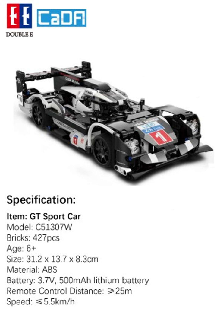 Tellised Kaugjuhitav suur GT Sport Car CaDA 427 tükki 31 cm hind ja info | Klotsid ja konstruktorid | hansapost.ee