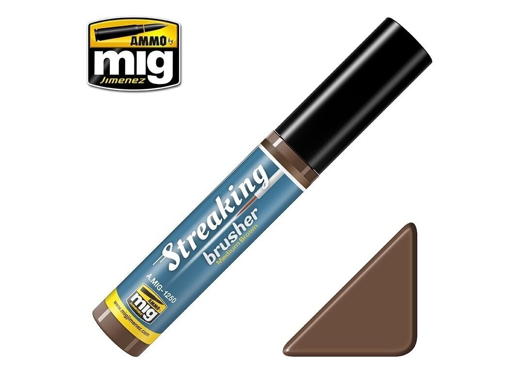 AMMO MIG Streakingbrusher Medium Brown 1250 hind ja info | Kunstitarbed, voolimise tarvikud | hansapost.ee