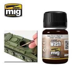 Краска Ammo mig - dark brown wash for green vehicles, 35ml, 1005 цена и информация | Принадлежности для рисования, лепки | hansapost.ee