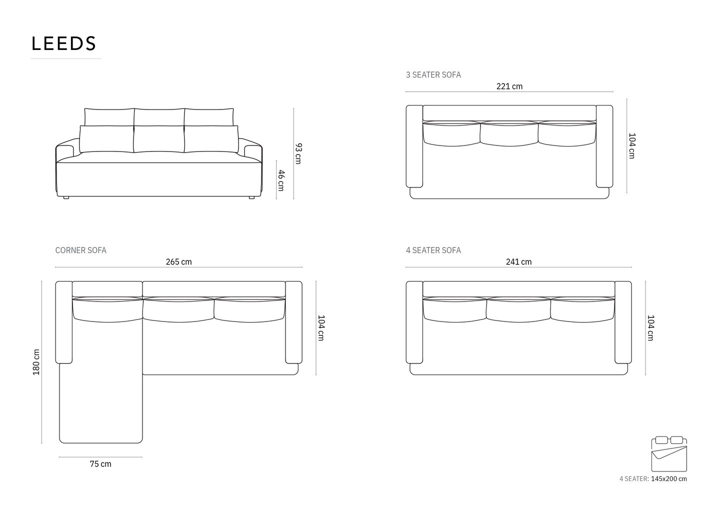 Diivan Cosmopolitan Design Leeds 3, sinine цена и информация | Diivanvoodid ja diivanid | hansapost.ee