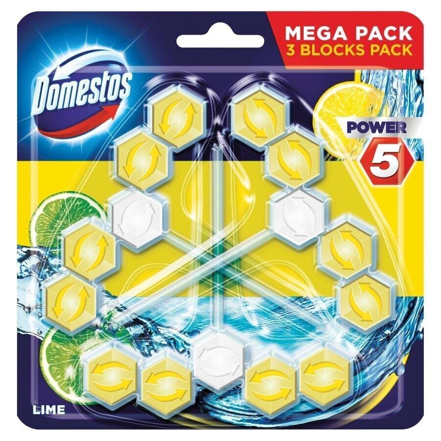 WC puhastusvahend-värskendaja Domestos Power 5 Lime, 3x55 g hind ja info | Puhastusvahendid | hansapost.ee