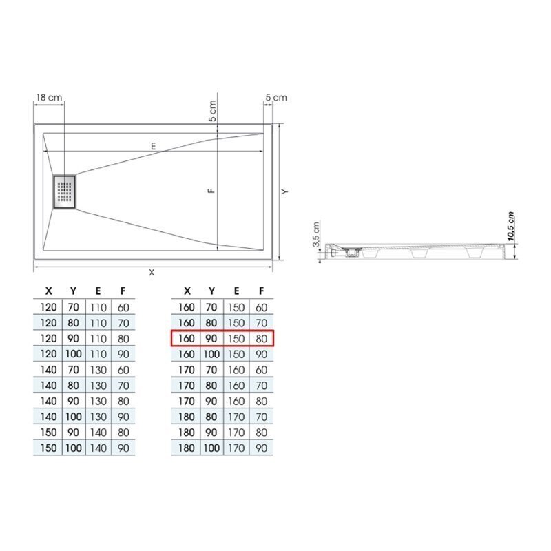 Dušikabiini alus KINEDO Kinesurf, 160x90 hind ja info | Dušialused | hansapost.ee