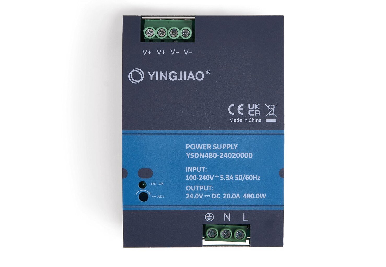 Yingjiao YSDN480 24V 480W 20A DIN-rööpa toiteallikas IP20 цена и информация | Toiteallikad ja toiteplokid | hansapost.ee