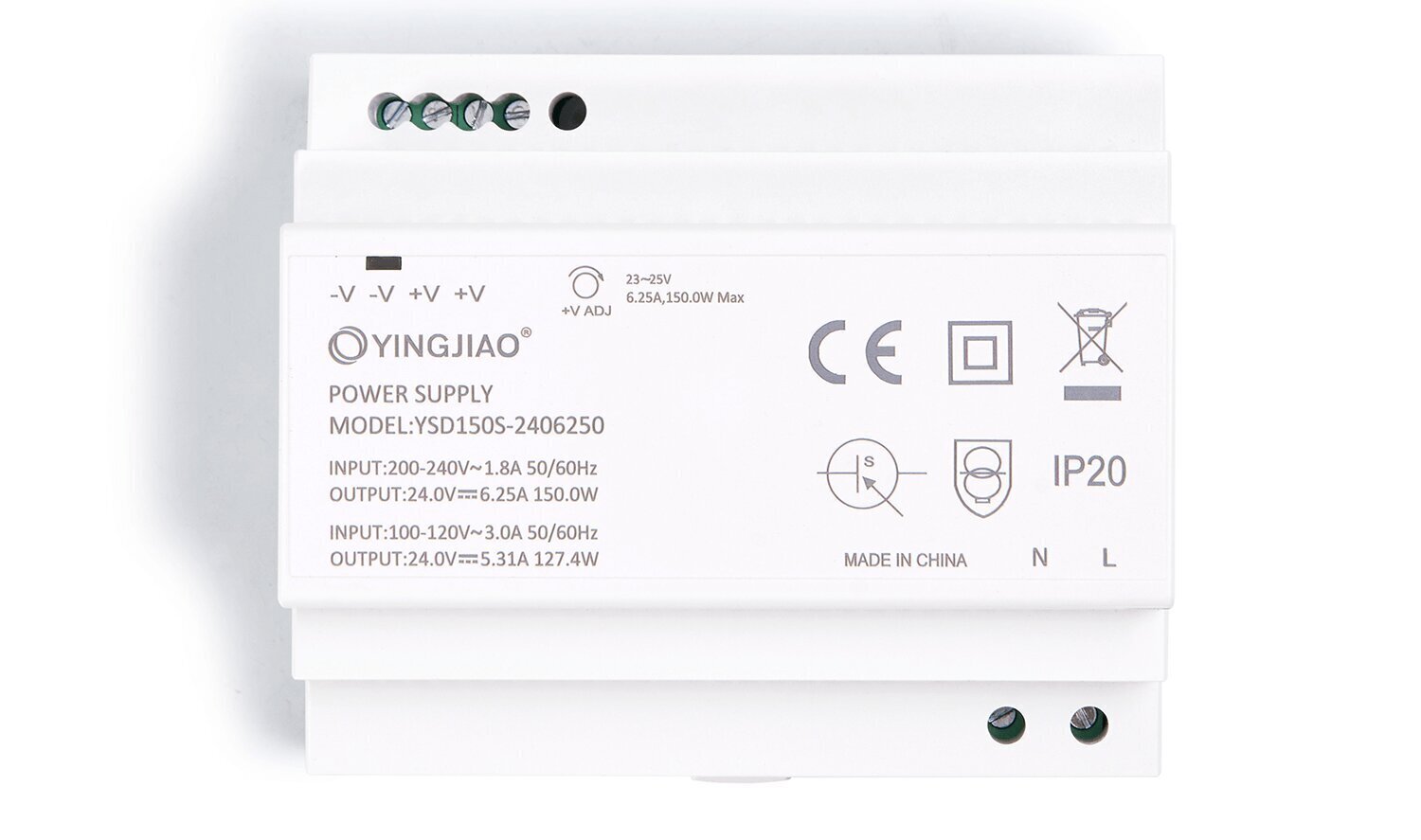 Yingjiao toiteallikas DIN-liistuga YSD150S 24V 150W 6.25A IP20 цена и информация | Toiteallikad ja toiteplokid | hansapost.ee