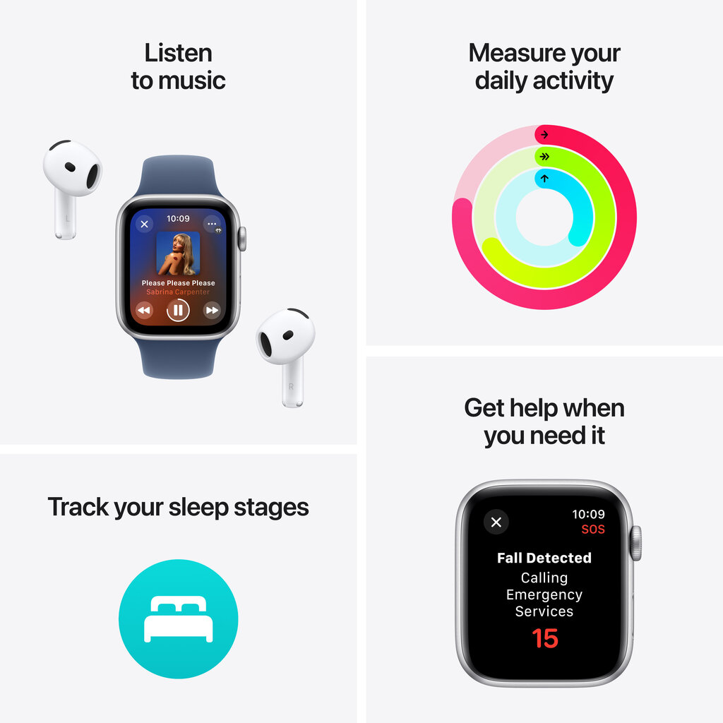 Apple Watch SE GPS 44mm Silver Aluminium Case with Denim Sport Band - M/L MXER3ET/A price and information | Nutikellad, laste nutikellad | hansapost.ee