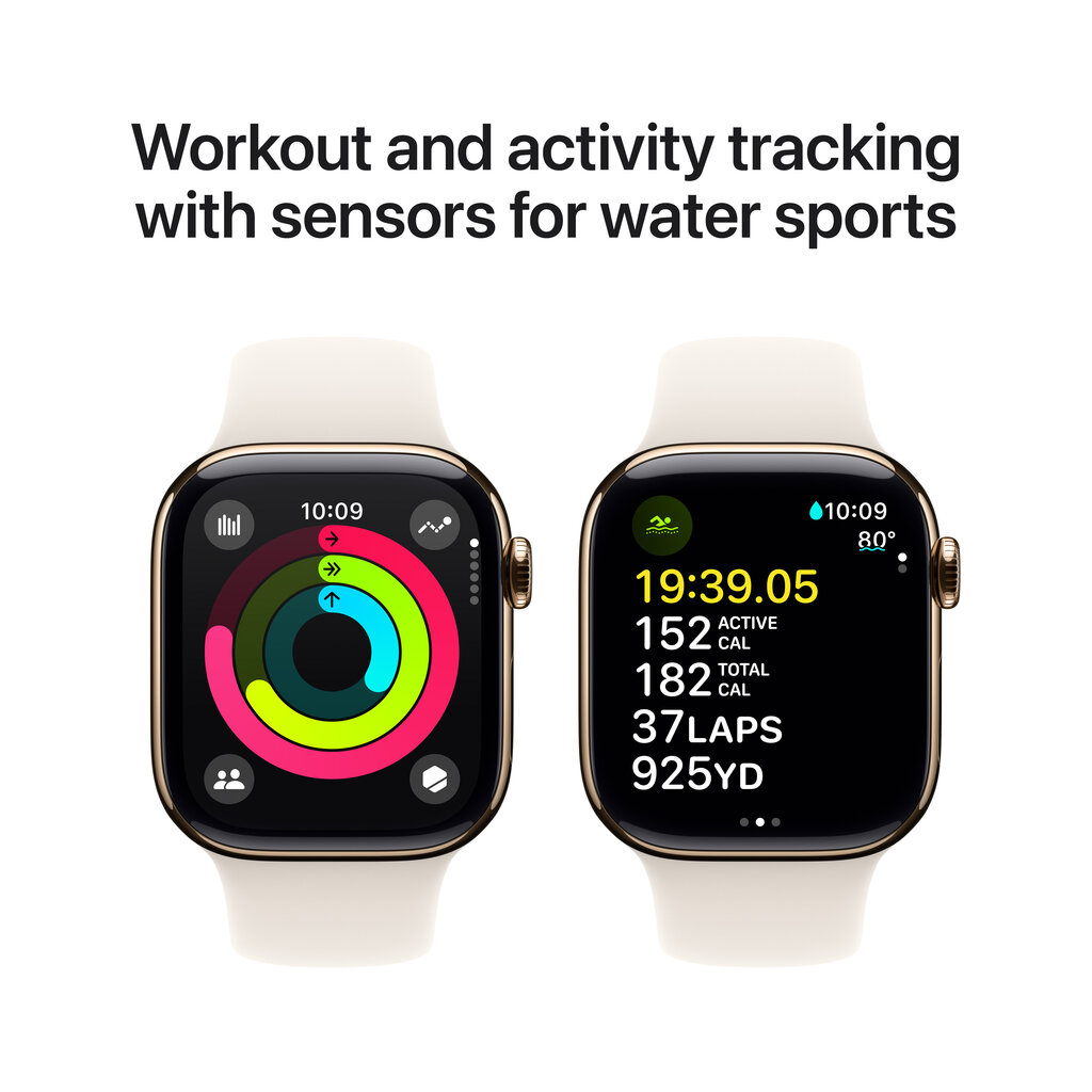 Apple Watch Series 10 GPS + Cellular 42mm Gold Titanium Case with Starlight Sport Band - S/M MX063ET/A цена и информация | Nutikellad, laste nutikellad | hansapost.ee