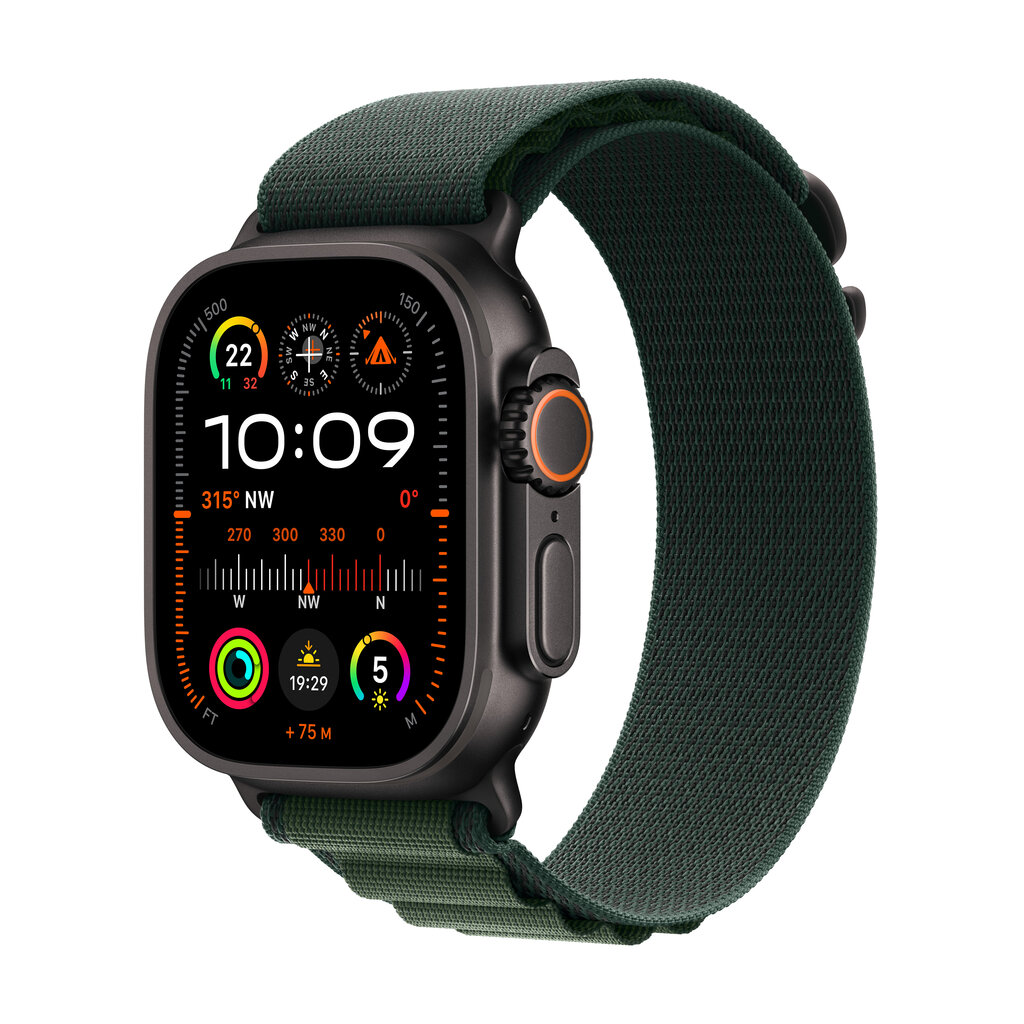 Apple Watch Ultra 2 GPS + Cellular 49mm Black Titanium Case with Dark Green Alpine Loop - Small MX4Q3EL/A цена и информация | Nutikellad, laste nutikellad | hansapost.ee