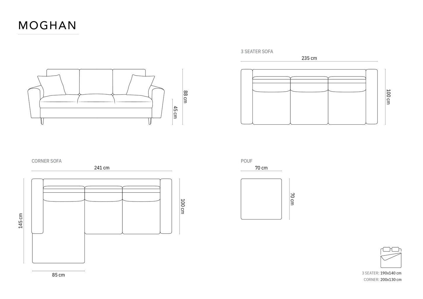 Diivanvoodi Micadoni Moghan, 235x100x88 cm, roheline hind ja info | Diivanvoodid ja diivanid | hansapost.ee