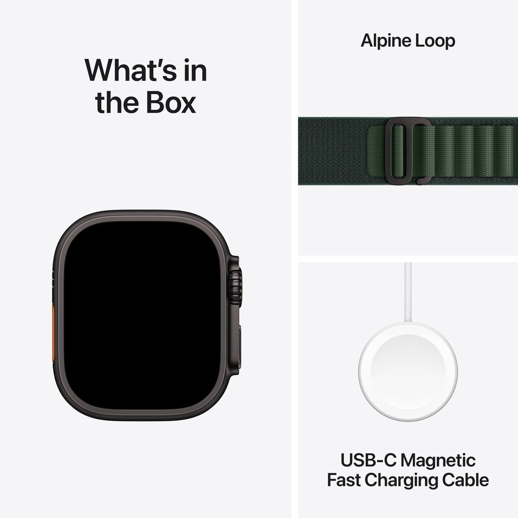 Apple Watch Ultra 2 GPS + Cellular 49mm Black Titanium Case with Dark Green Alpine Loop - Medium MX4R3UL/A hind ja info | Nutikellad, laste nutikellad | hansapost.ee