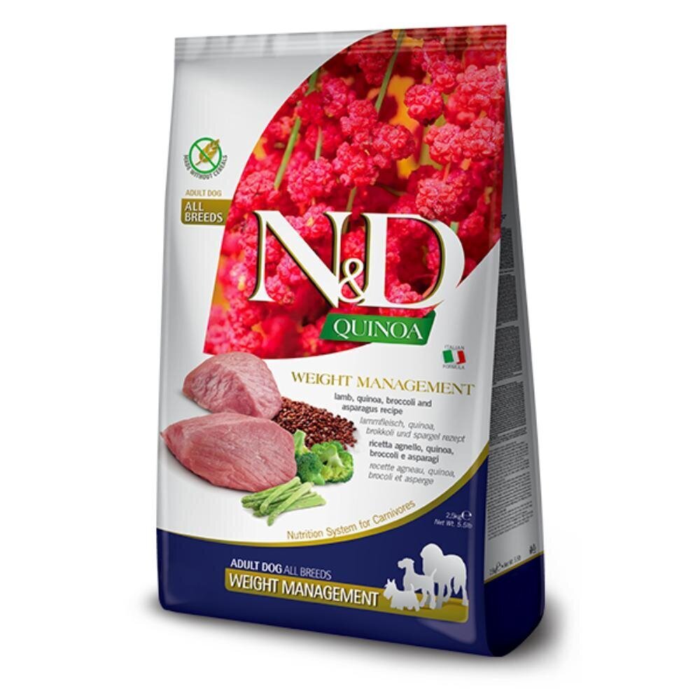 Farmina N&D Dog Quinoa Weight Management koos lambaliha ja brokkoliga, 2,5 kg hind ja info | Koerte kuivtoit ja krõbinad | hansapost.ee