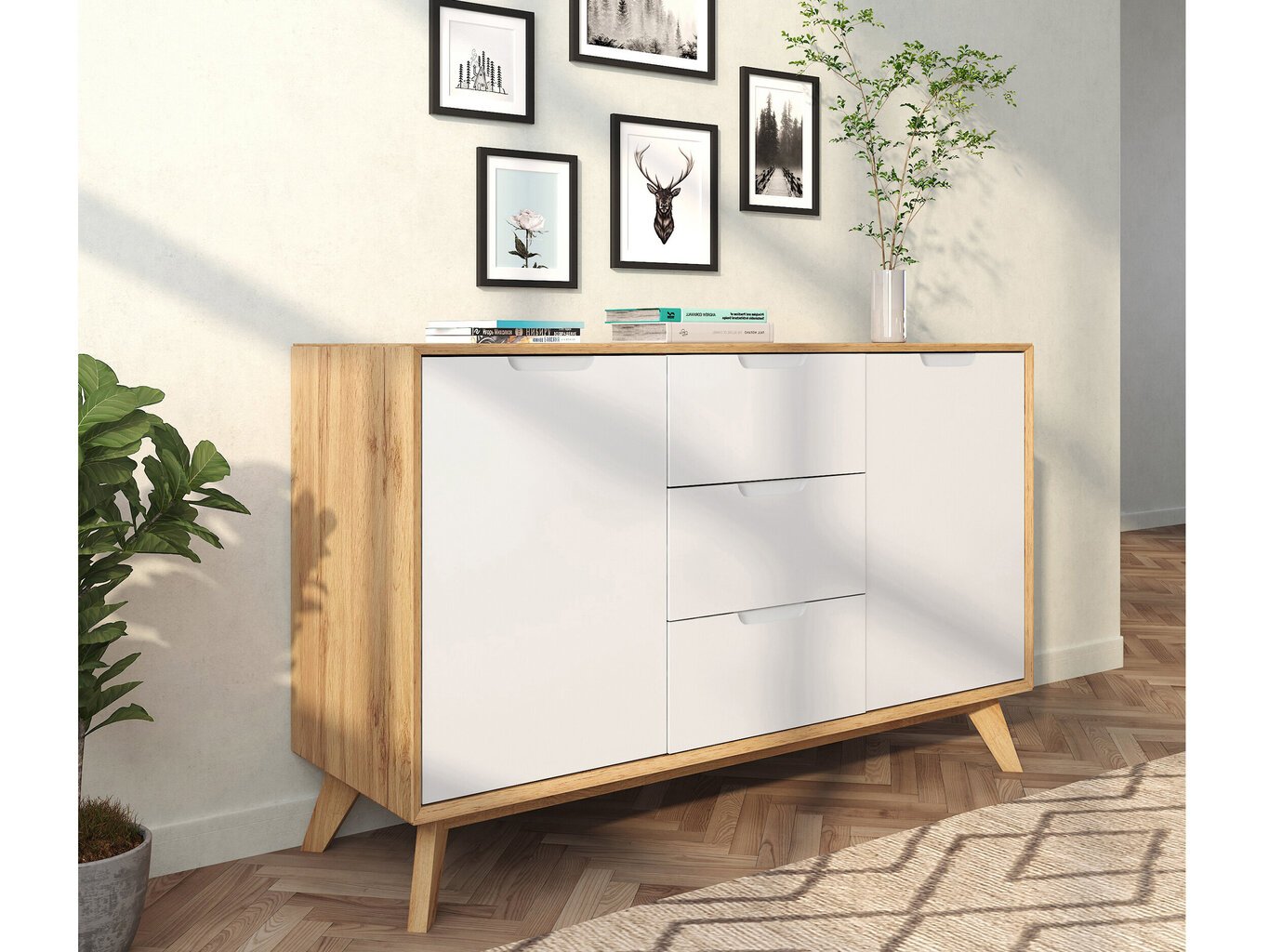 Kummut Sideboard, valge/pruun hind ja info | Köögimööbli komplektid | hansapost.ee