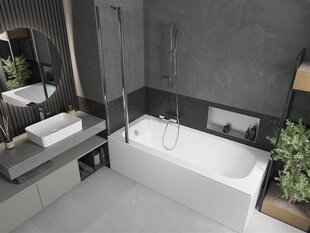 Vann Mexen Vega koos viimistluse ja klaasist seinaga, 170x70 cm + 80 cm, White+Chrome/Transparent price and information | Baths | hansapost.ee