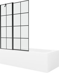 Vann Mexen Vega koos viimistluse ja klaasist seinaga, 160x70 cm + 120 cm, White+Black grid hind ja info | Vannid | hansapost.ee