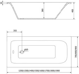 Ванна Mexen Vega с отделкой и стеклянной стеной, 180x80 см + 80 см (II), Белая+Черная рама цена и информация | Ванны | hansapost.ee