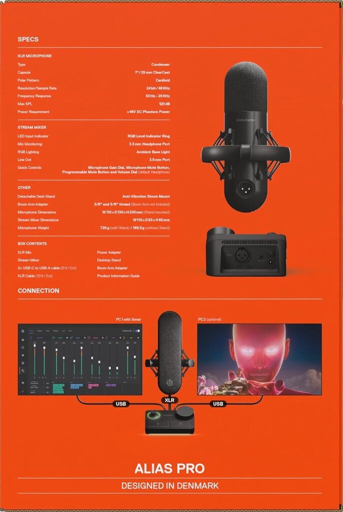 SteelSeries Alias Pro juhtmega kondensaatormikrofon (must) |USB/XLR цена и информация | Mikrofonid | hansapost.ee