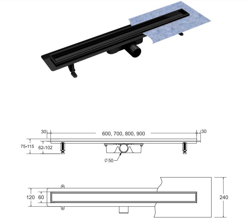 Dušikanal Virgo Nero Duo, Black matt, 60 cm цена и информация | Duširennid | hansapost.ee