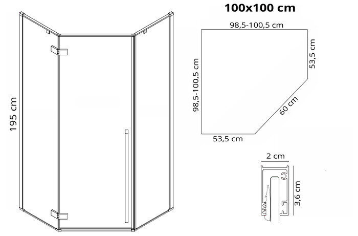 Dušikabiin Rea Diamond, Black mat, 100x100 cm hind ja info | Dušikabiinid | hansapost.ee