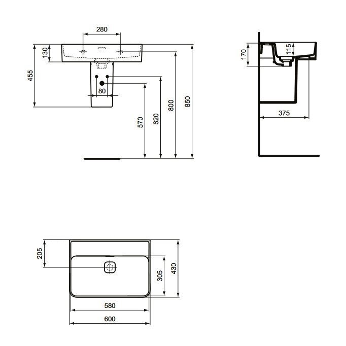 Vannitoakapp Ideal Standard Adapto 57 koos valamuga, ilma kraaniavata, hall цена и информация | Vannitoakapid | hansapost.ee