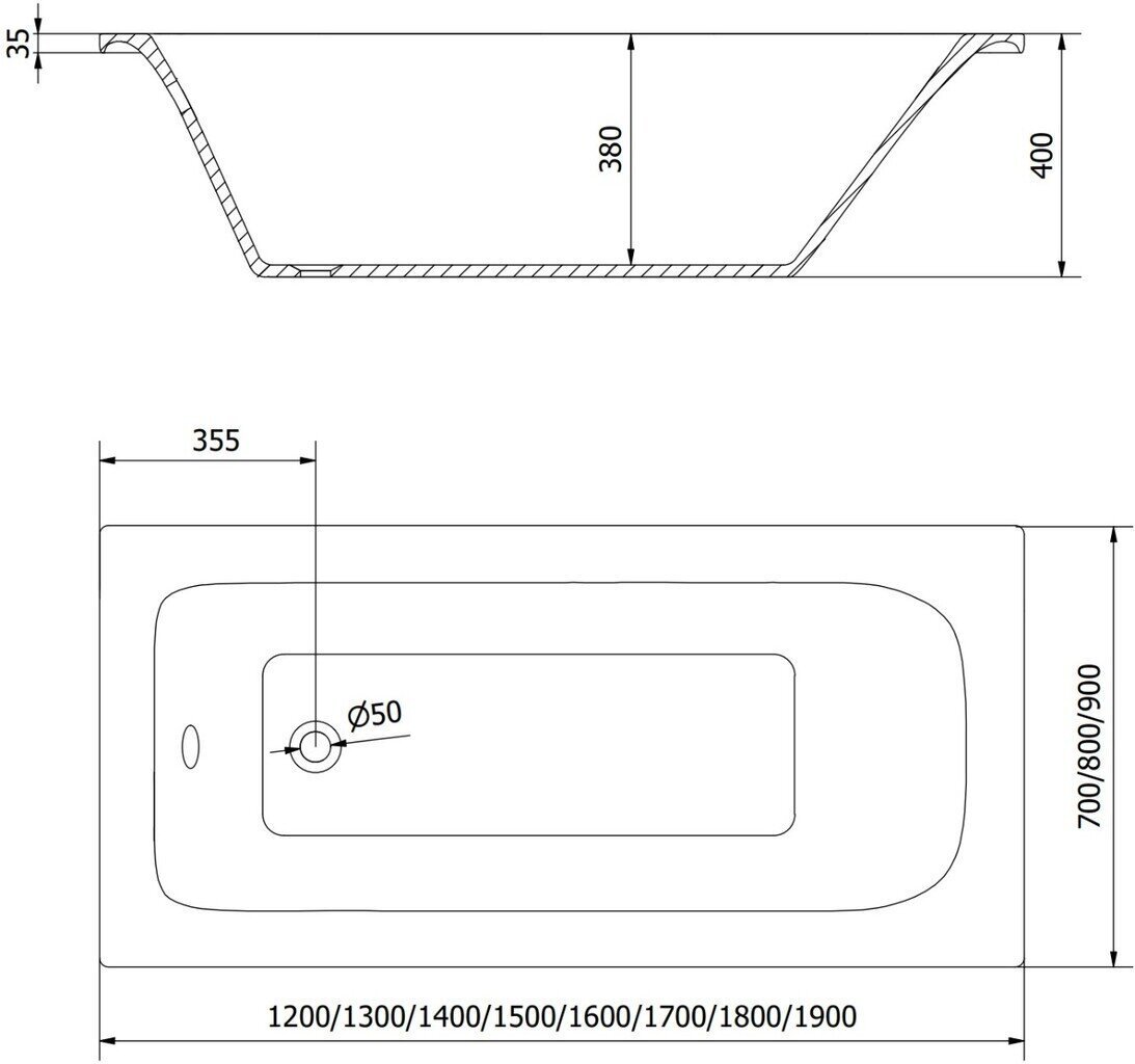 Vann Mexen Vega viimistluse ja klaasseinaga, 150x70 cm + 100 cm (II), White+Black frame hind ja info | Vannid | hansapost.ee