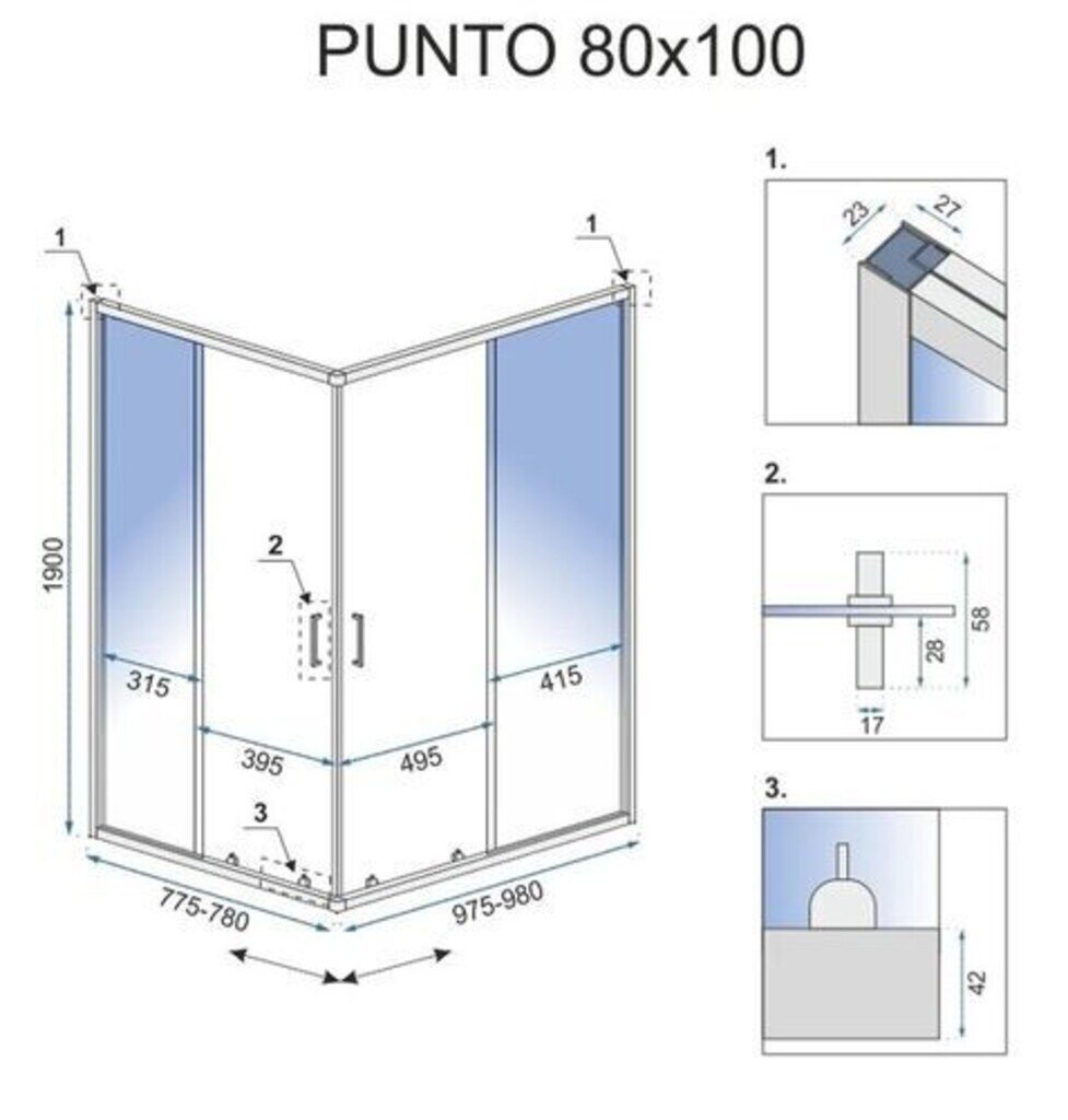 Dušikabiin Rea Punto, 80x100 cm цена и информация | Dušikabiinid | hansapost.ee