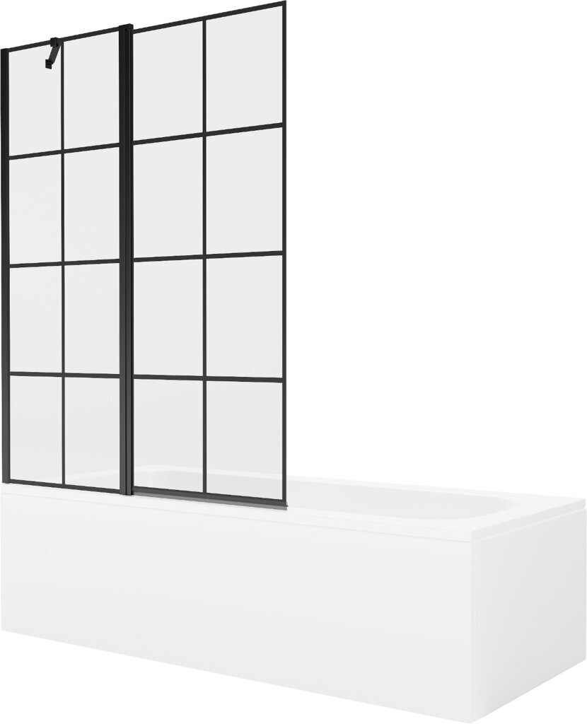 Vann Mexen Vega koos viimistluse ja klaasist seinaga, 170x70 cm + 120 cm, White+Black grid цена и информация | Vannid | hansapost.ee