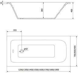 Ванна Mexen Vega с бортиком и стеклянной стенкой, 180x80 см + 120 см (II), белая+золотая/прозрачная цена и информация | Ванны | hansapost.ee