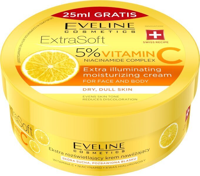 Niisutav kreem näole ja kehale Eveline Cosmetics Extra Soft 5% C-vitamiini, 200ml hind ja info | Kehakreemid, kehaõlid ja losjoonid | hansapost.ee