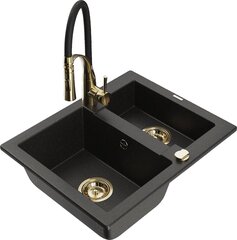 Graniidist köögivalamu Mexen Carlos segisti ja sifooniga, Metallic black/black/gold цена и информация | Раковины на кухню | hansapost.ee