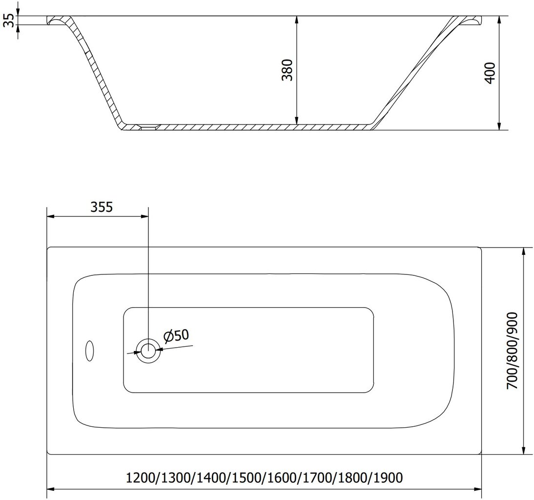 Vann Mexen Vega viimistluse ja klaasseinaga, 150x70 cm + 120 cm, White+Black grid цена и информация | Vannid | hansapost.ee