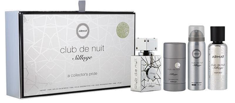 Komplekt Armaf Club De Nuit Sillage meestele: Lõhnavesi EDP, 30 ml + kehasprei, 50 ml + juukselakk, 55 ml + pulkdeodorant, 75 g hind ja info | Parfüümid meestele | hansapost.ee