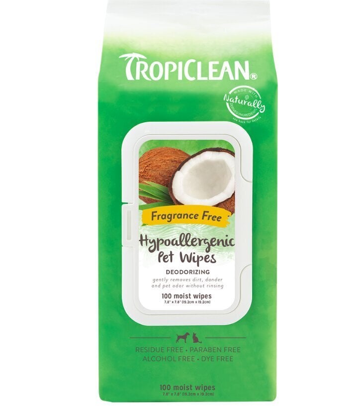 Salvrätikud Tropiclean Hypoallergenic Wipes, 100 tk. цена и информация | Karvahoolduseks | hansapost.ee