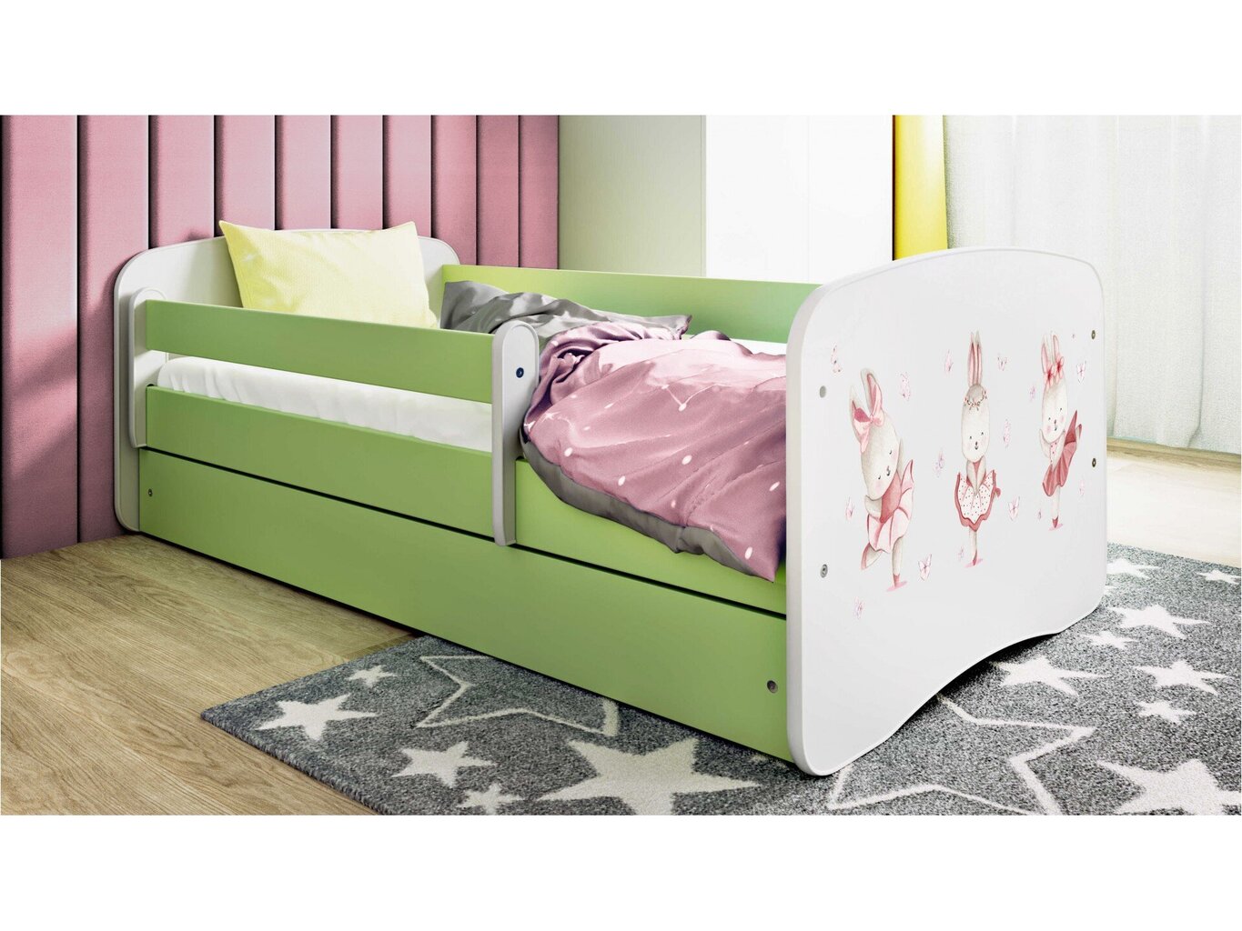 Lastevoodi ilma madratsita/sahtliga Kocot Kids BabyDreams Green bunnies with butterflies, roheline цена и информация | Lastevoodid | hansapost.ee