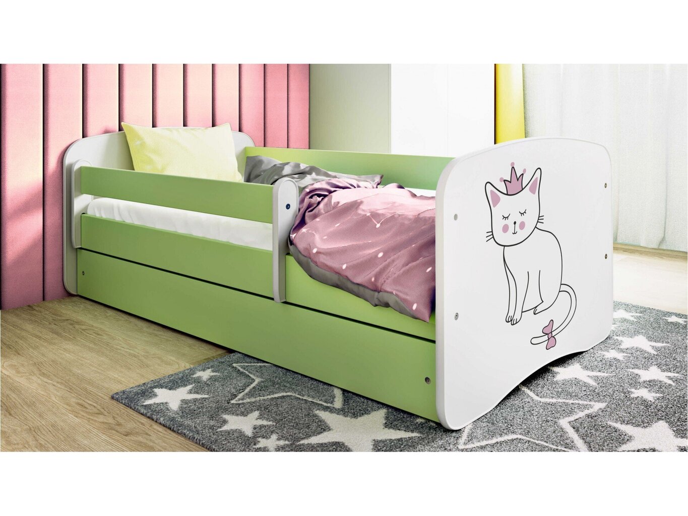 Lastevoodi ilma madratsita/sahtlita Kocot Kids BabyDreams Green cat, roheline цена и информация | Lastevoodid | hansapost.ee