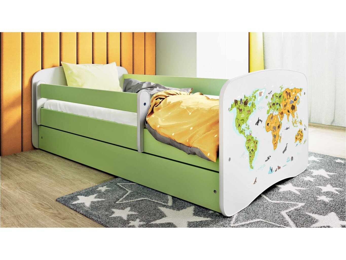 Lastevoodi ilma madratsita/sahtliga Kocot Kids BabyDreams Green map, roheline hind ja info | Lastevoodid | hansapost.ee