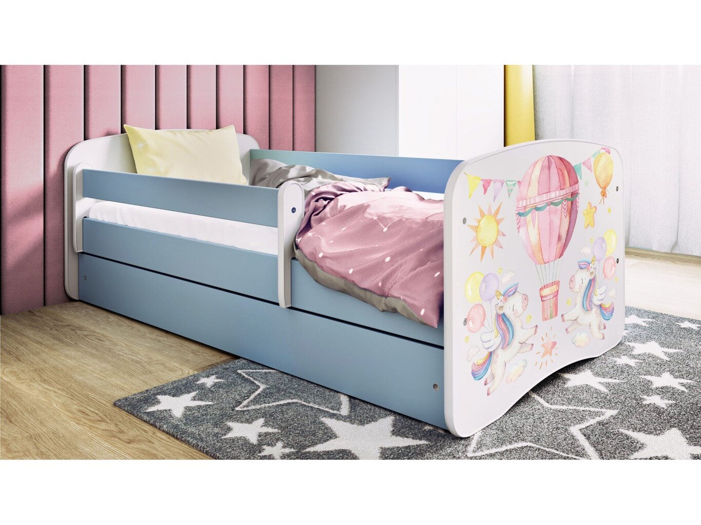 Lastevoodi madratsi ja sahtliga Kocot Kids BabyDreams Blue balloon, sinine/valge hind ja info | Lastevoodid | hansapost.ee