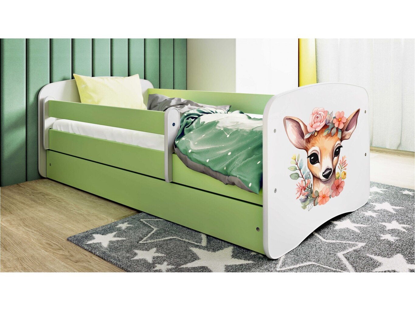 Lastevoodi madratsiga Kocot Kids BabyDreams Green bambi, roheline цена и информация | Lastevoodid | hansapost.ee