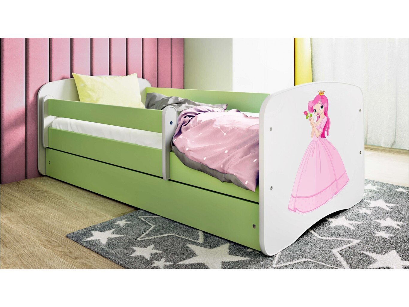 Lastevoodi madratsiga/sahtliga Kocot Kids BabyDreams Green princess, roheline/valge цена и информация | Lastevoodid | hansapost.ee