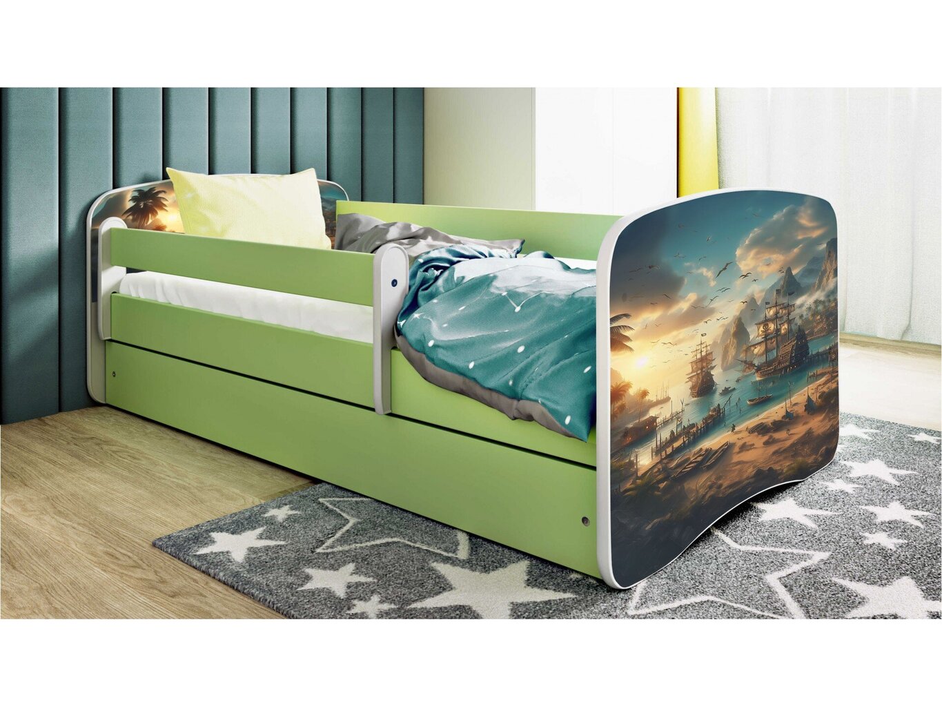 Lastevoodi madratsiga/sahtliga Kocot Kids BabyDreams Green ship, roheline цена и информация | Lastevoodid | hansapost.ee