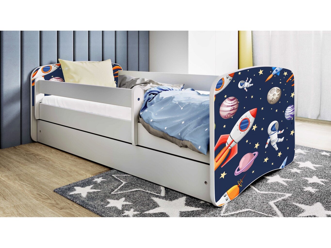 Lastevoodi madratsiga/sahtliga Kocot Kids BabyDreams White cosmos, valge/sinine hind ja info | Lastevoodid | hansapost.ee