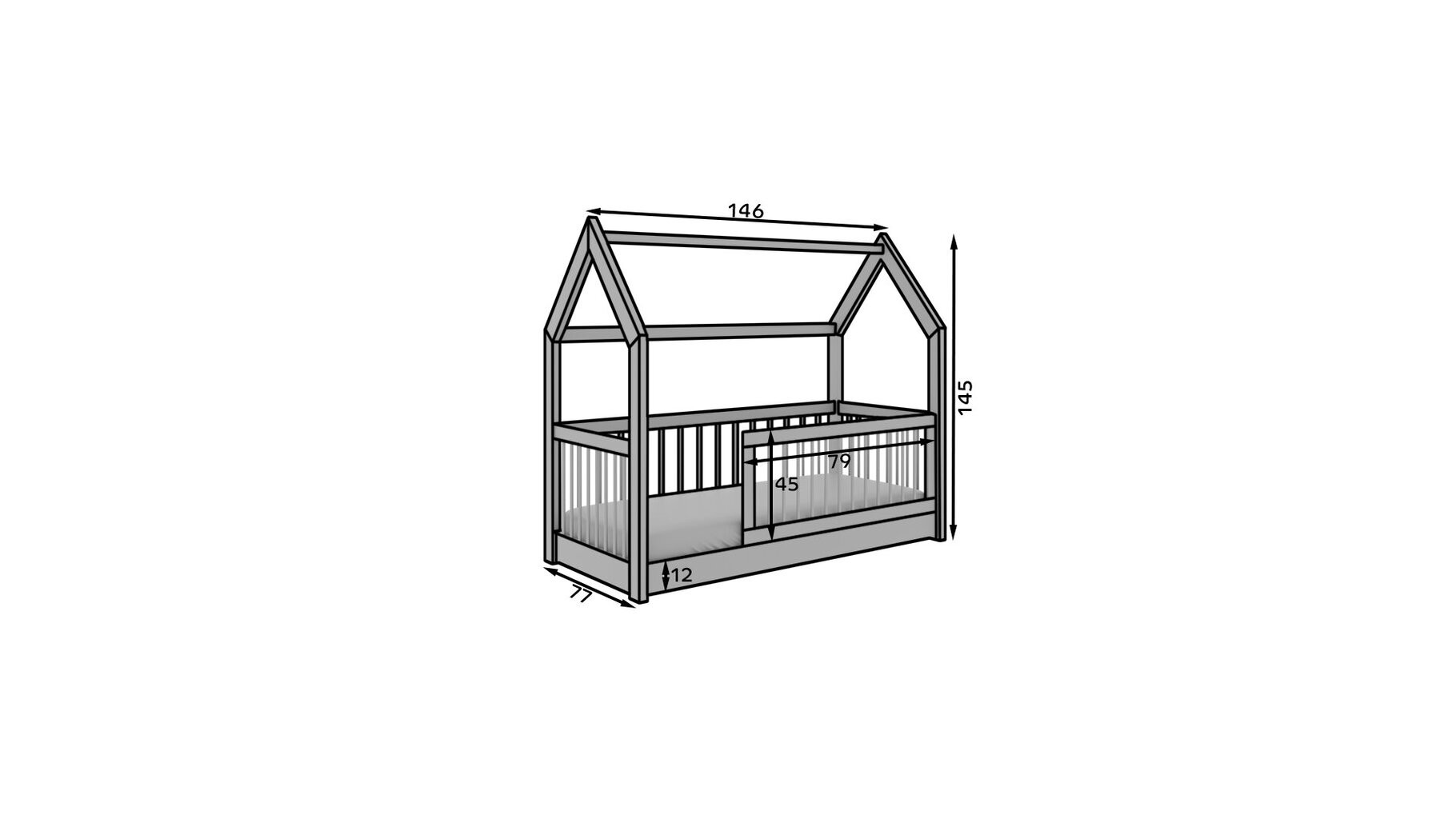 Voodi ADRK Furniture Graja, 70x140 cm, valge цена и информация | Lastevoodid | hansapost.ee