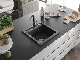 Гранитная кухонная мойка Mexen Vito со смесителем и сифоном, Black granite/Black/Chrome цена и информация | Кухонные раковины | hansapost.ee